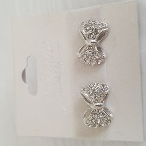 New Silver Princess Rhinestone Bow  Earrings